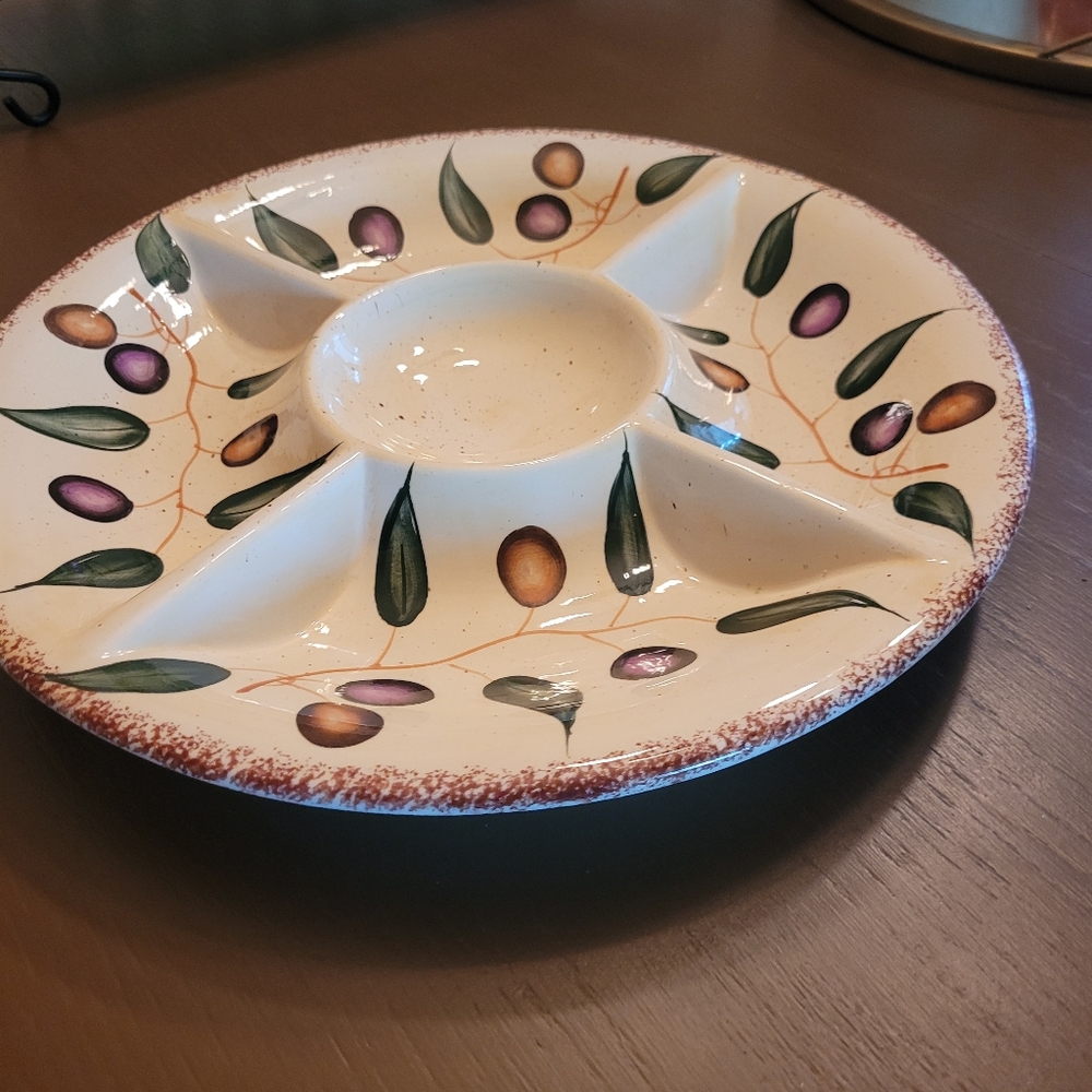 Olive Motif Ceramic Divided Platter
